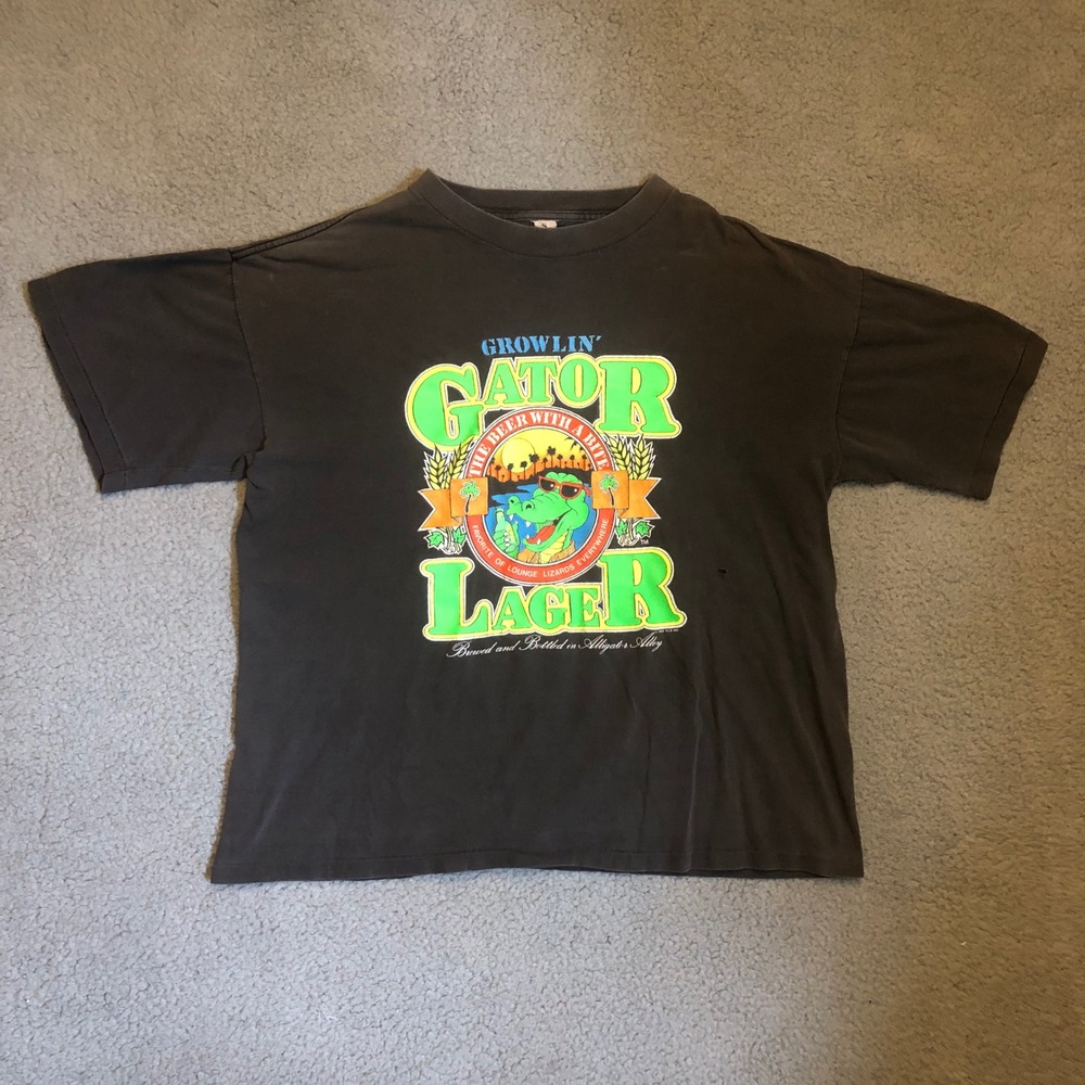 VTG 1988 Growlin Gator Faded Lager T-Shirt 80s Beer Promo Florida Single M L